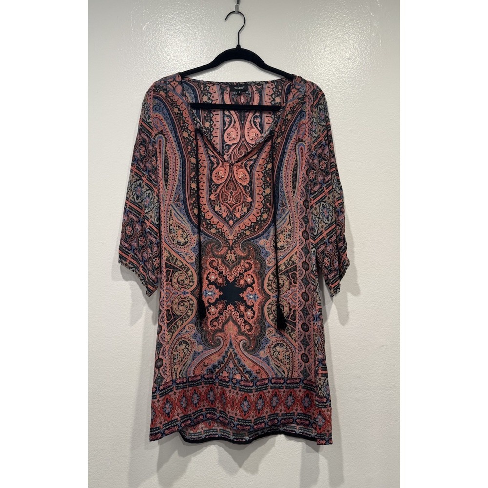 TOLANI Bohemian Tunic Top 100% Silk Festival Size Small Tassel Hippie Boho Chic